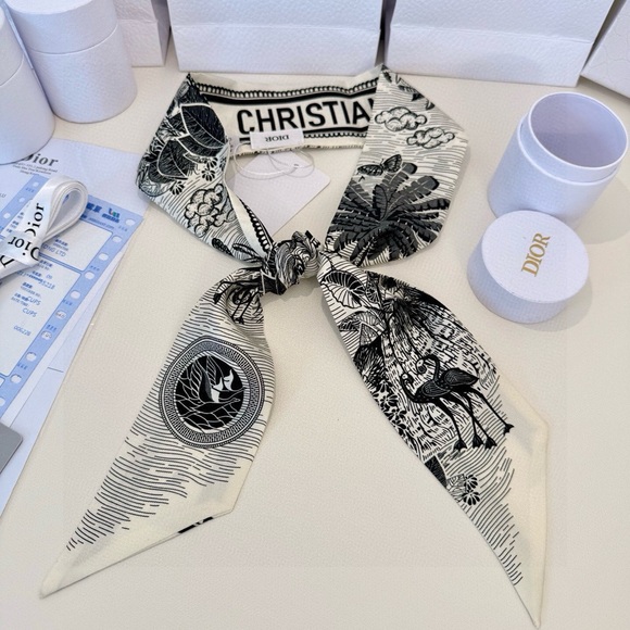 Dior Black and White Silk Scarf - Picture 1 of 4